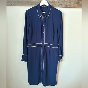 Pink Tartan Navy Blue Shirt Dress with White Piping